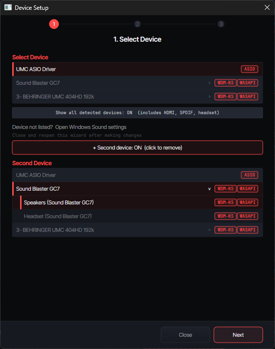 Device Setup 步驟 1:選擇裝置