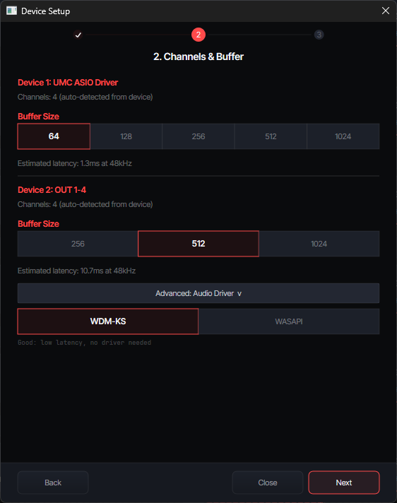 Device Setup 步驟 2:聲道與緩衝區